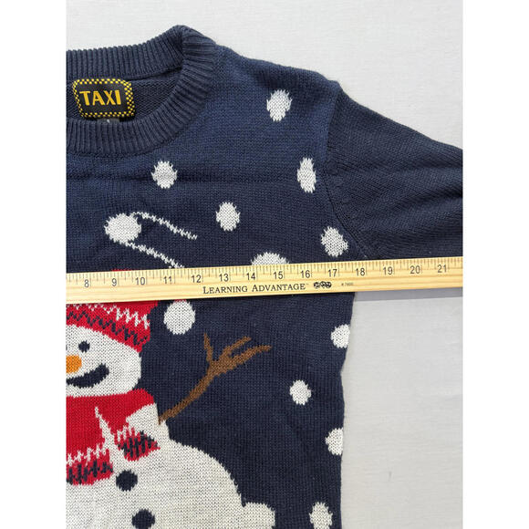 Taxi Unisex Kids Vintage Navy Blue Snowman Festive Christmas Sweater Size Small - Picture 5 of 8
